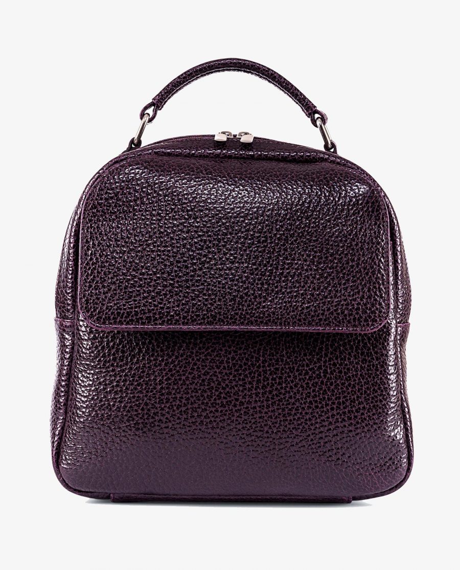 City Small Leather Backpack in Purple Italian Calfskin First picture gr