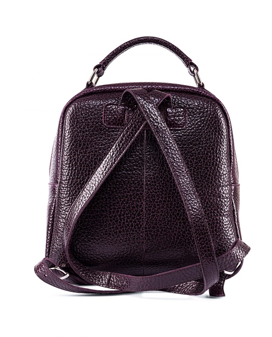 City Small Leather Backpack in Purple Italian Calfskin Reverse side