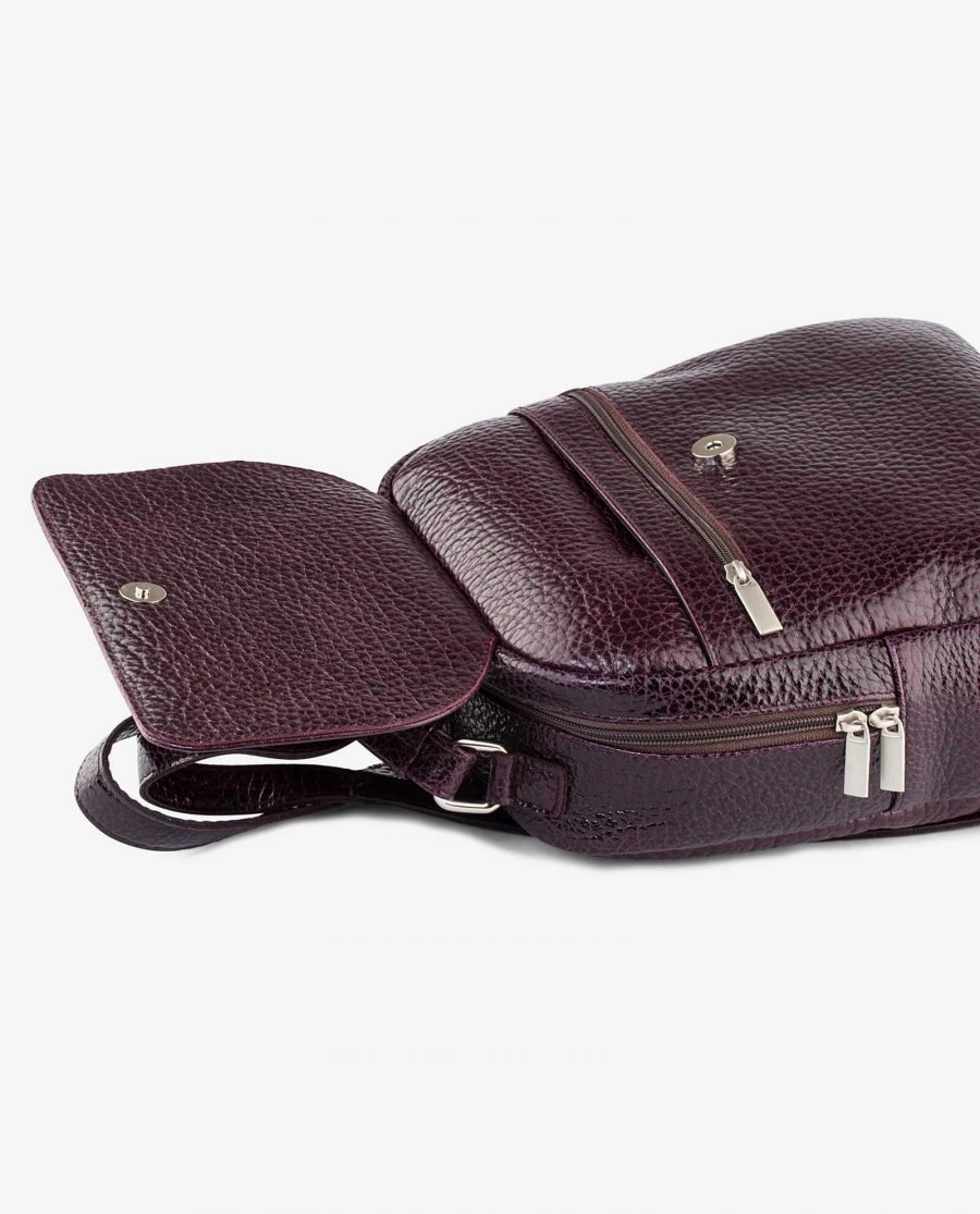 Diana Florian City Backpack in Oxblood Pebble leather Pockets
