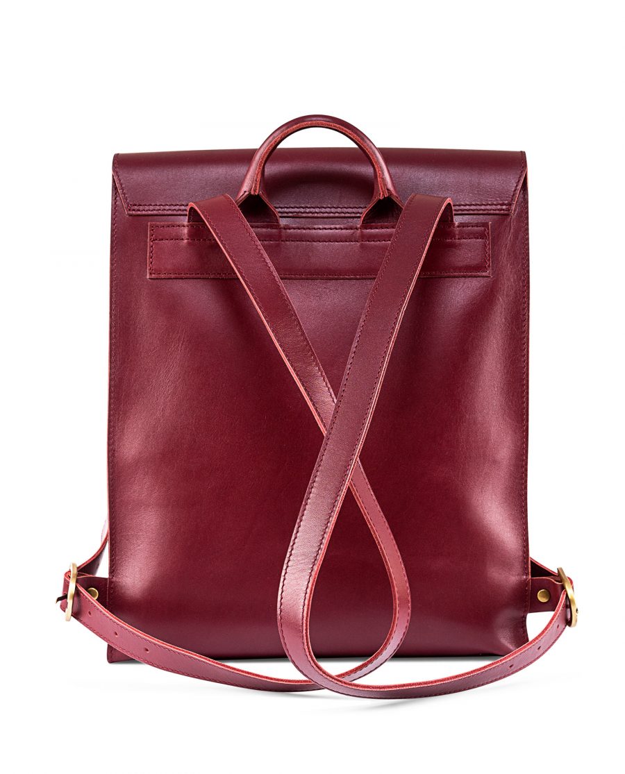 Burgundy Backpack Briefcase Italian Leather Cherry Red Smooth Reverse side