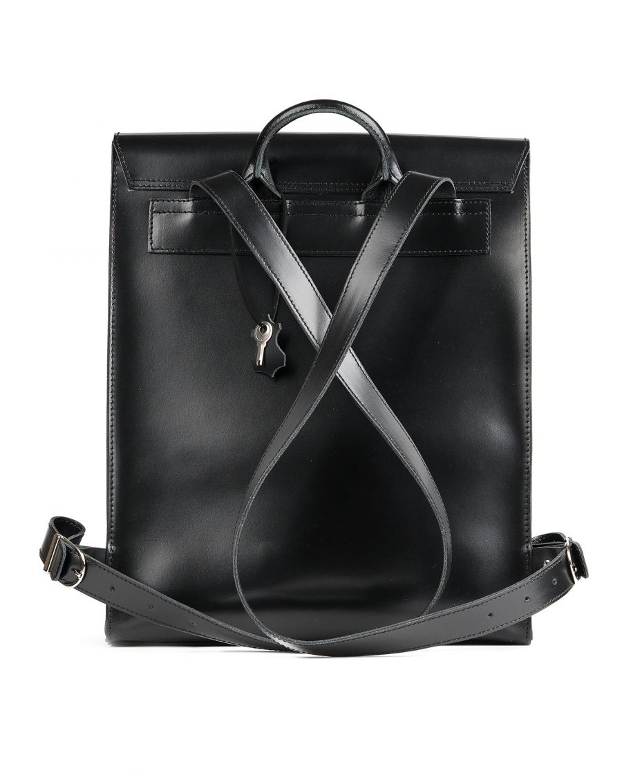 Black Leather Backpack Briefcase Smooth Italian Leather Reverse side