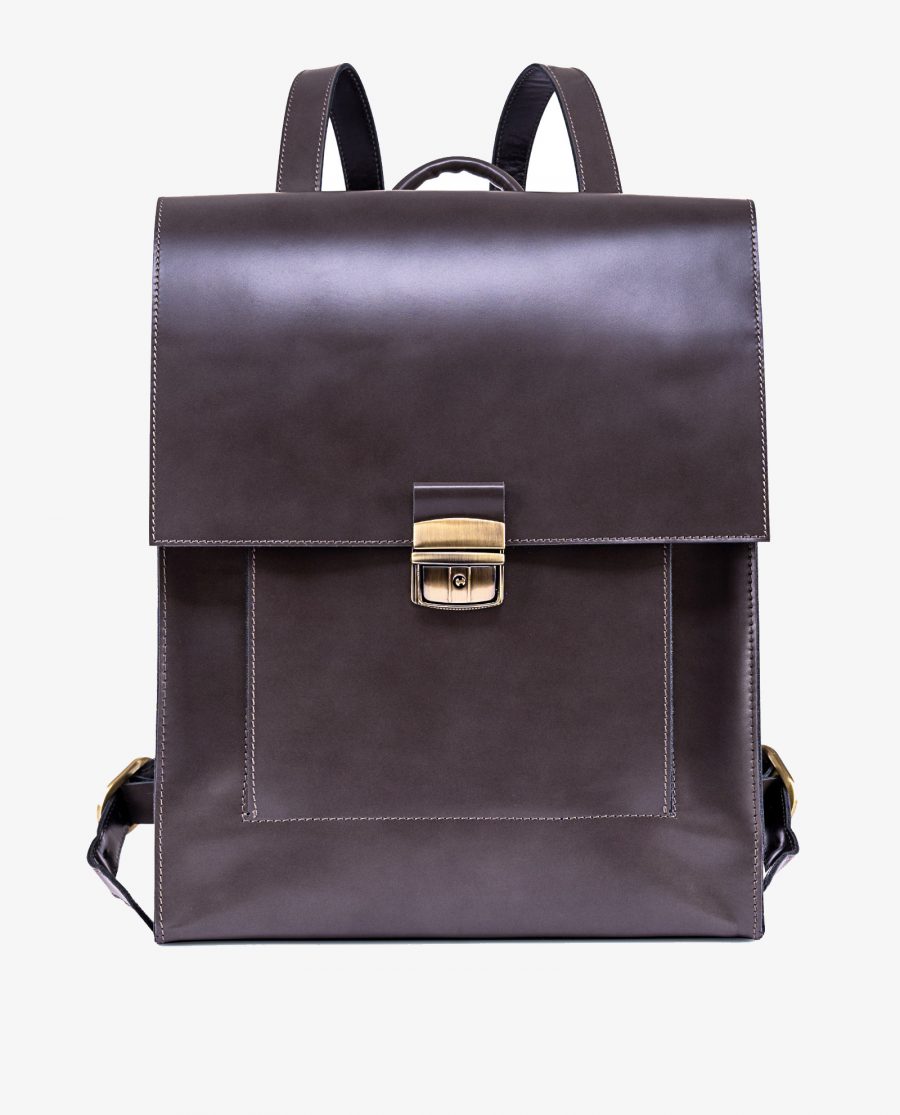 Gray Leather Backpack Briefcase Smooth Italian Calfskin Main image gr