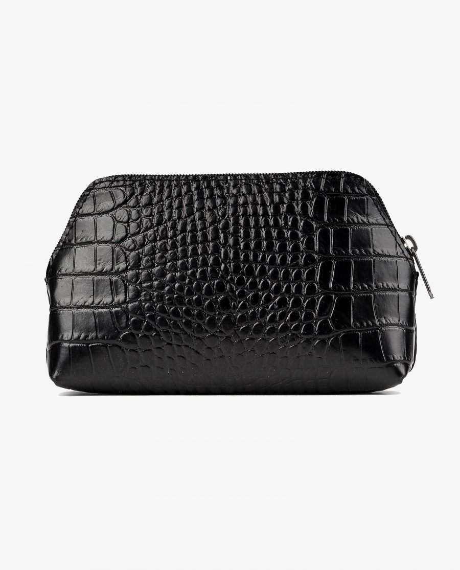 Mens Toiletry Bag Black Croco Leather First Picture