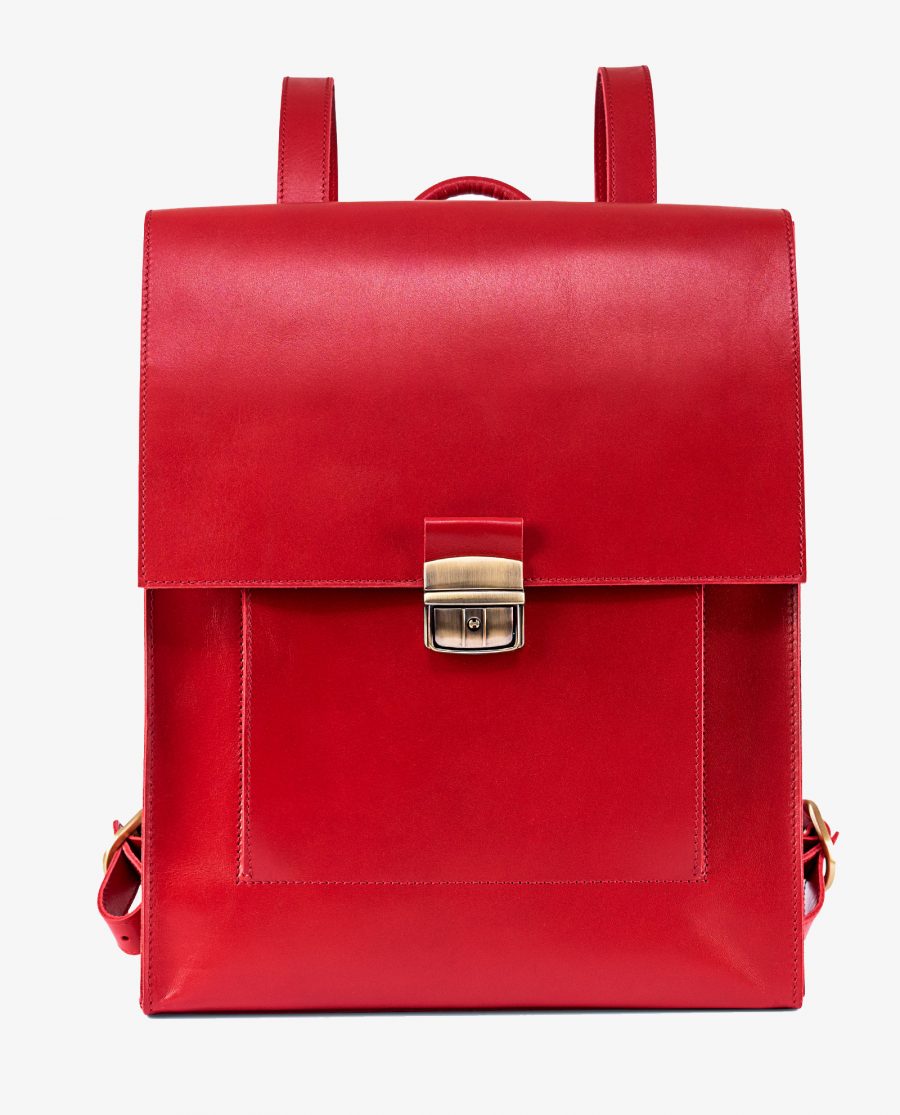 Red Leather Backpack Briefcase Smooth Calfskin First picture1