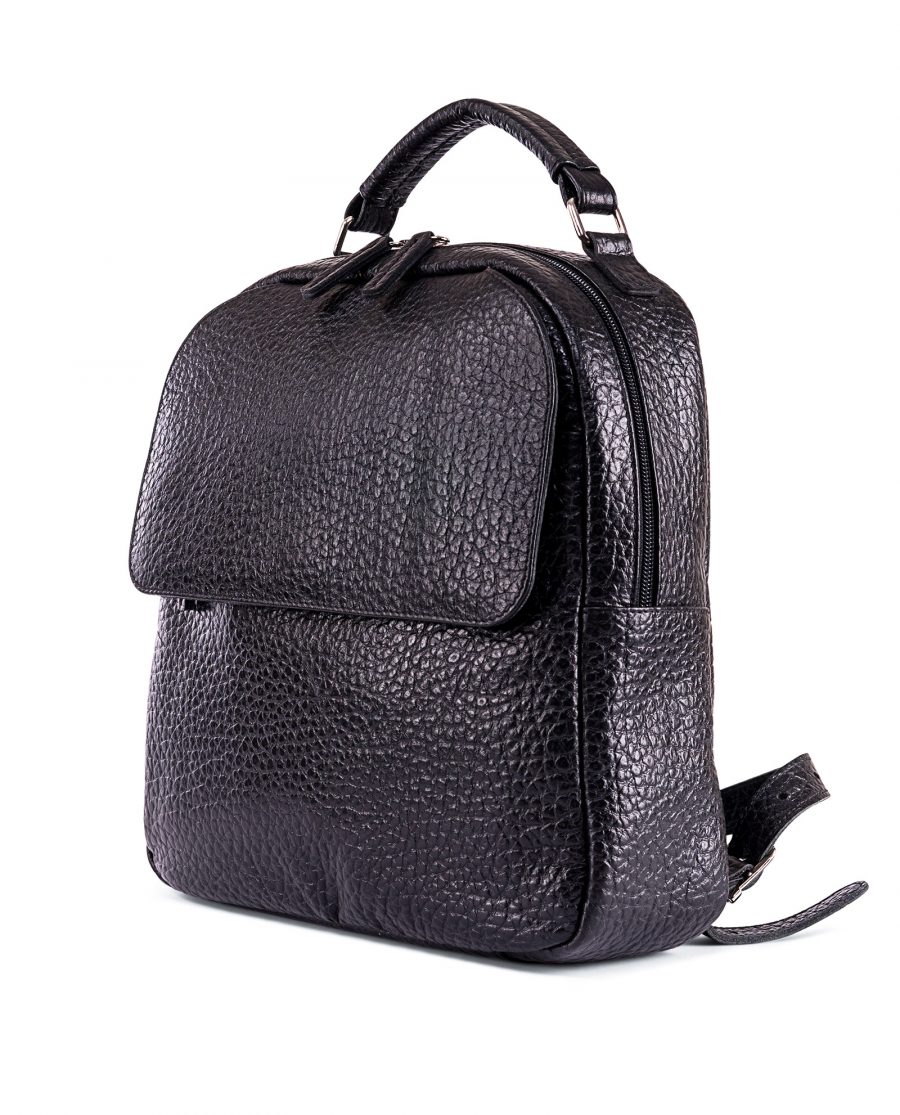 Small Leather Backpack in Black Italian cowhide Side view