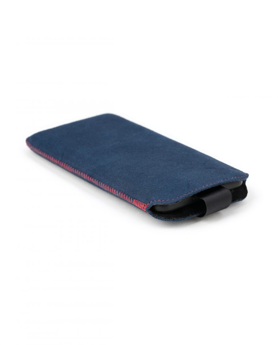 Blue Suede iPhone 6 Plus Leather Case With phone inside