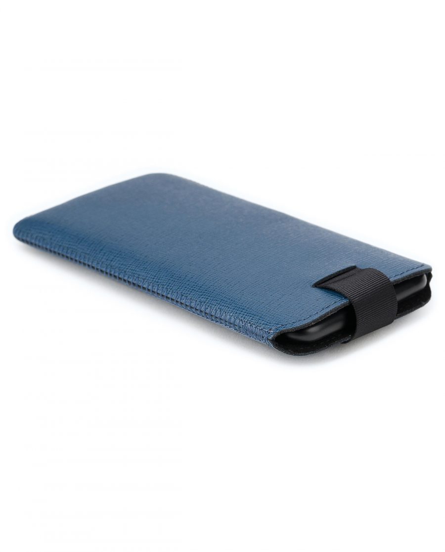 Blue iPhone 6 7 8 Saffiano Leather Case Pouch With phone