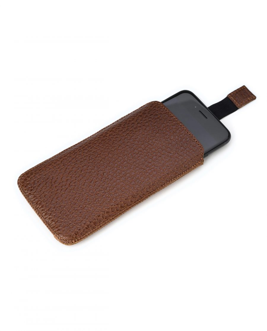 Brown iPhone 6 6s 7 8 Leather Case Italian calfskin Pull out string