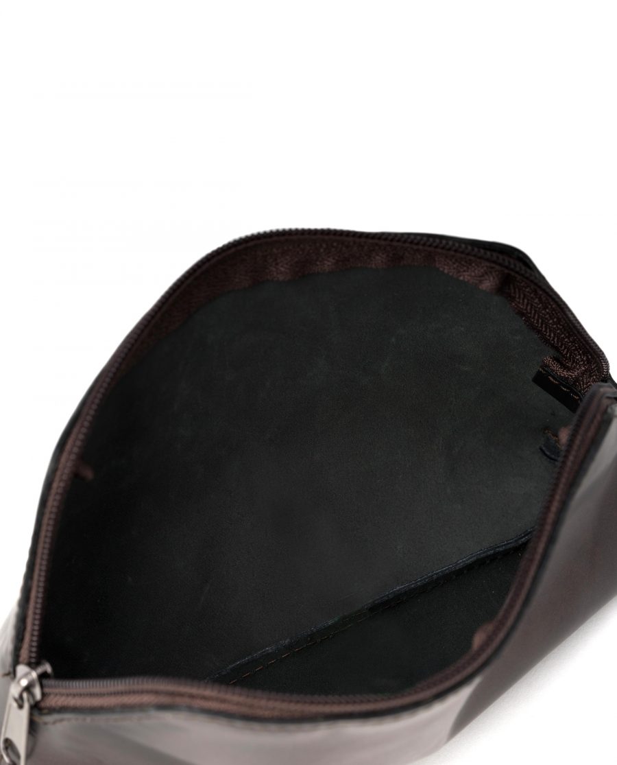 Makeup Pouch in Brown Anthracite Leather Genuine Calfskin Inside image
