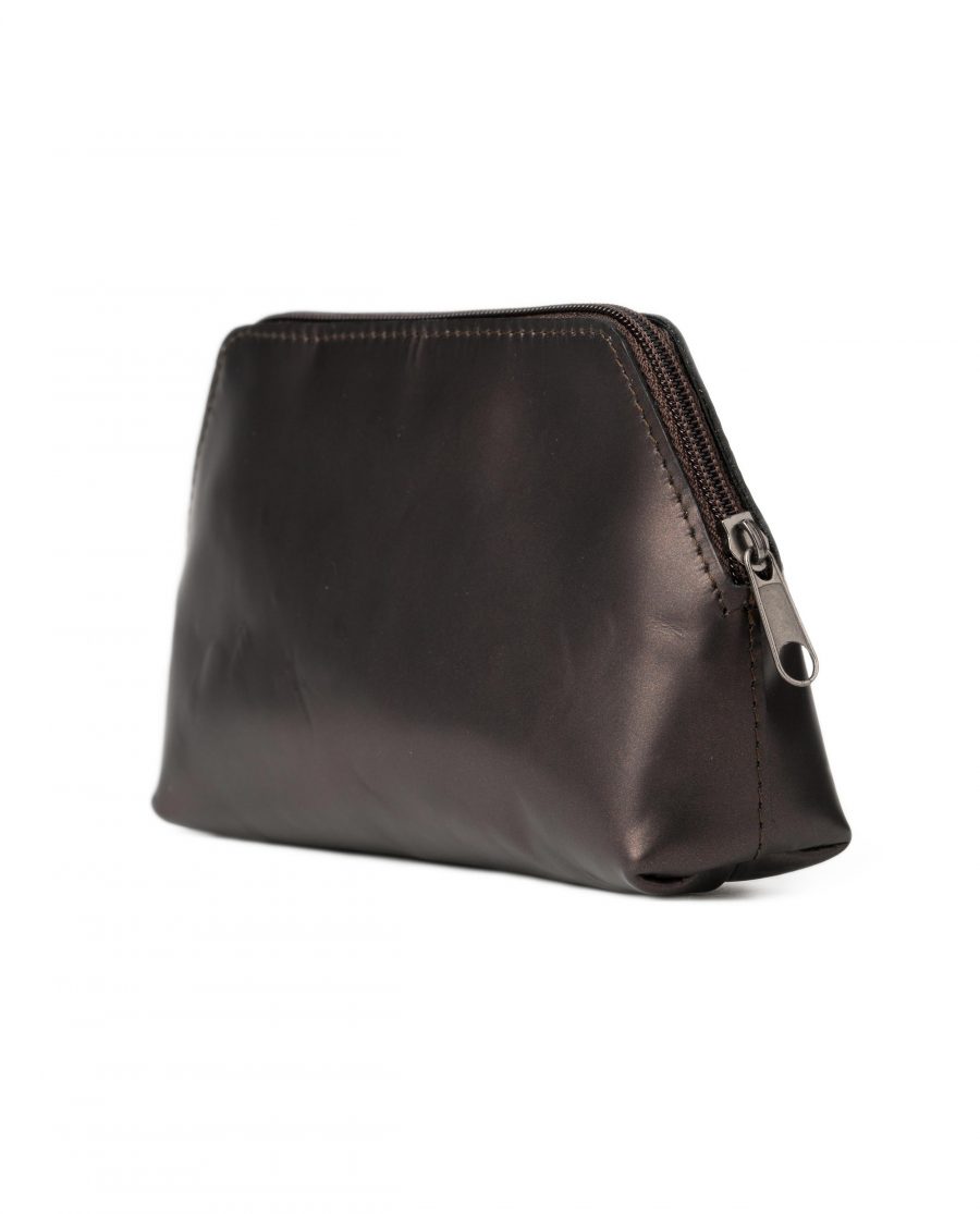 Makeup Pouch in Brown Anthracite Leather Genuine Calfskin Side image