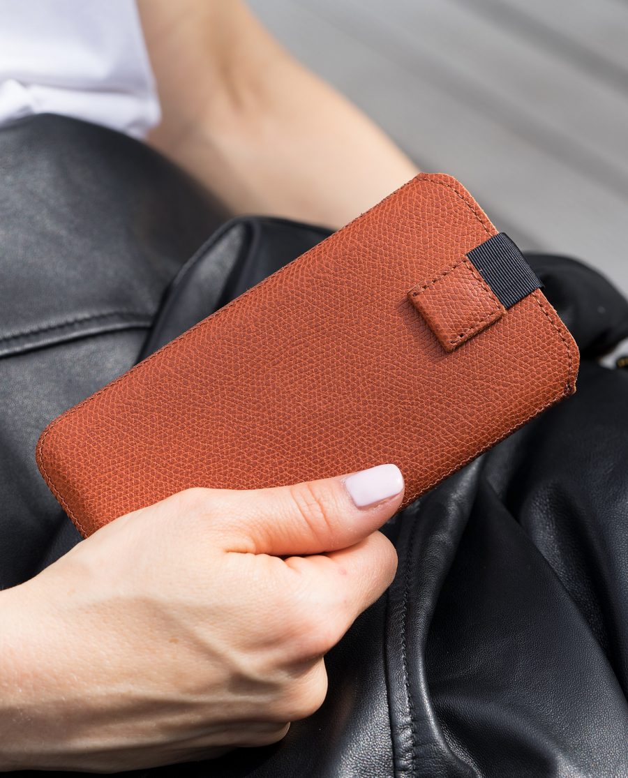Orange Brown iPhone 6 6s 7 8 Leather Case In Woman arms
