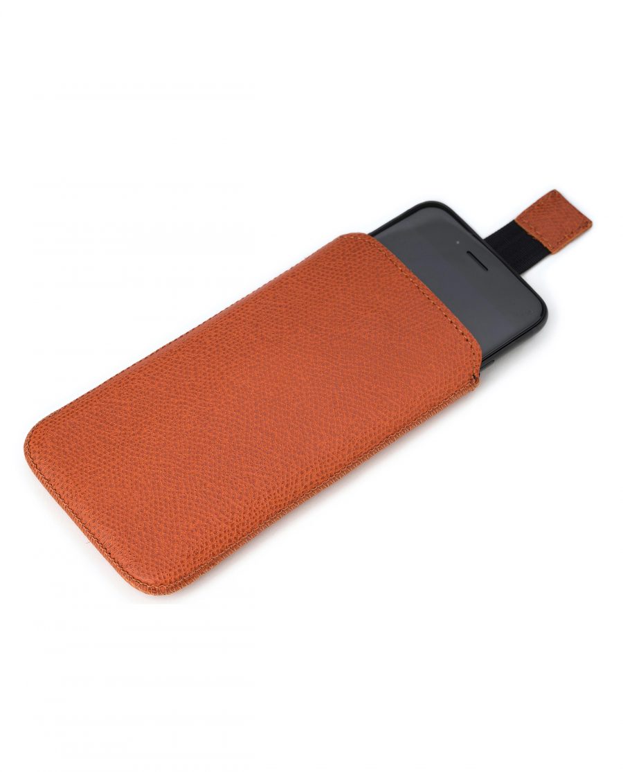 Orange Brown iPhone 6 6s 7 8 Leather Case Pull out string
