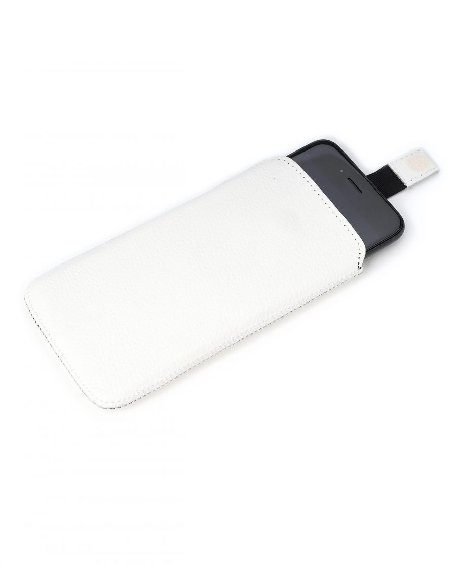 iPhone 8 Pouch Case White Leather Pull out strap
