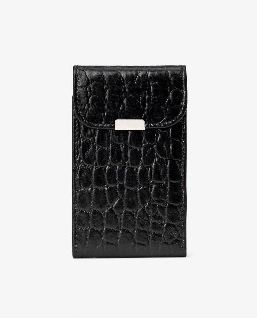 Black Croco Leather Credit Card Case First image