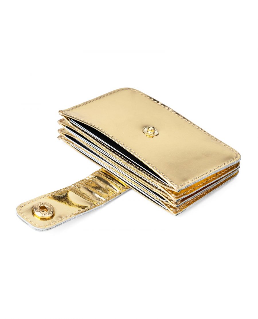 Gold Patent Leather Card Holder with Snap button Closure