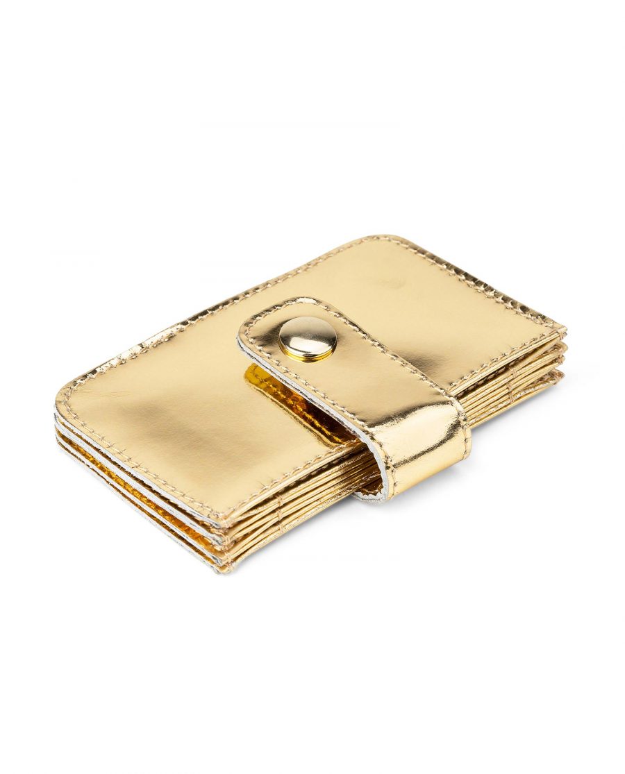 Gold Patent Leather Card Holder with Snap button Top view