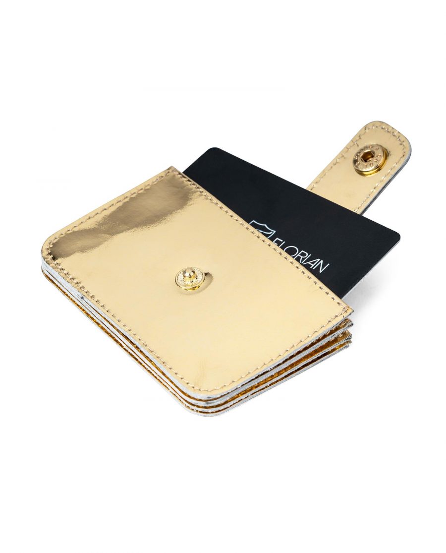 Gold Patent Leather Card Holder with Snap button With card