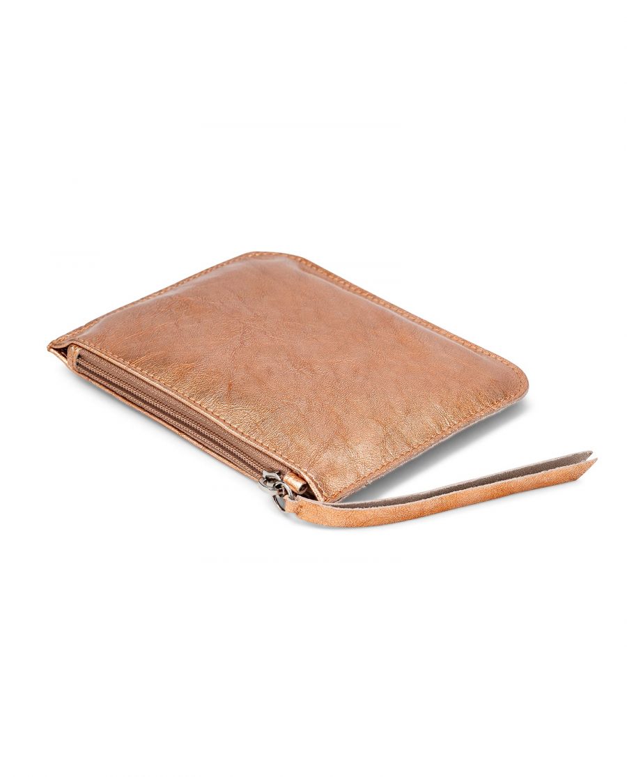 Gold Peach Small Leather Pouch Italian calfskin Side view