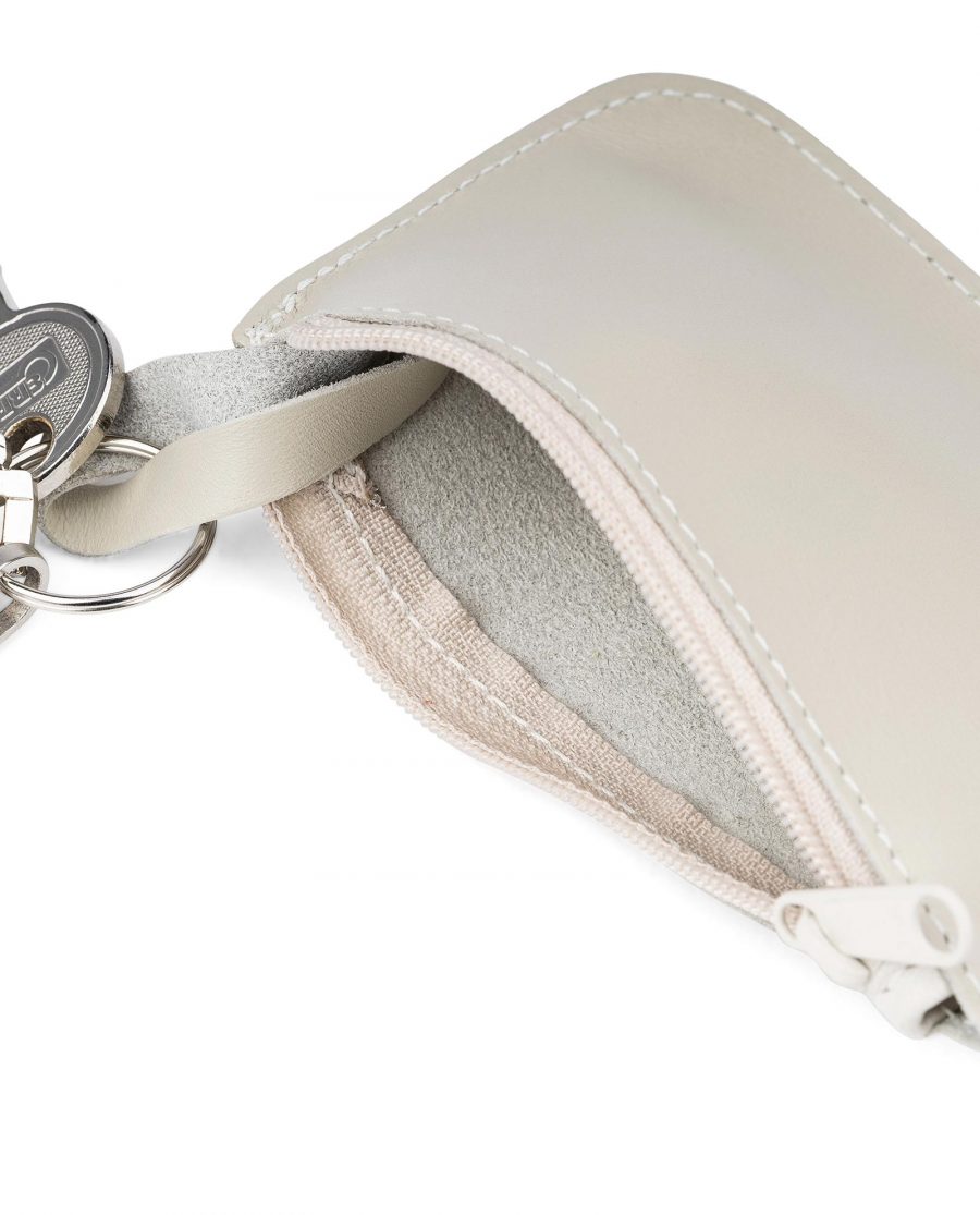 Gray Zip Leather Key Holder Smooth Inside