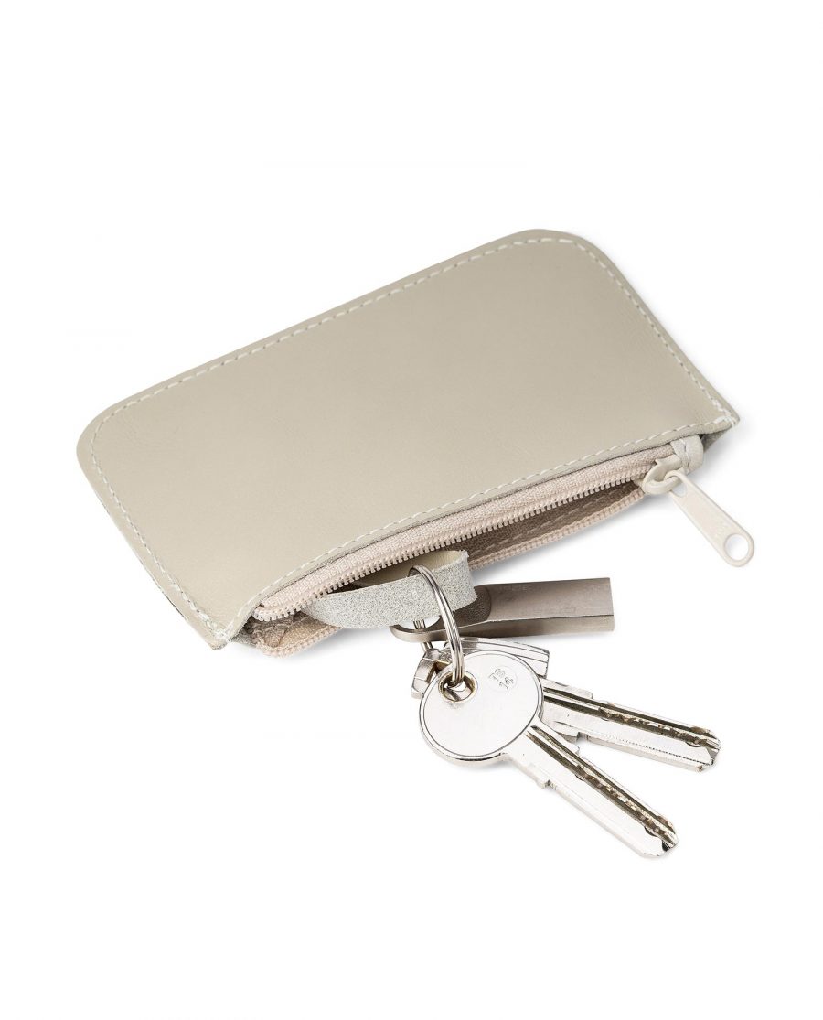 Gray Zip Leather Key Holder Smooth With keys