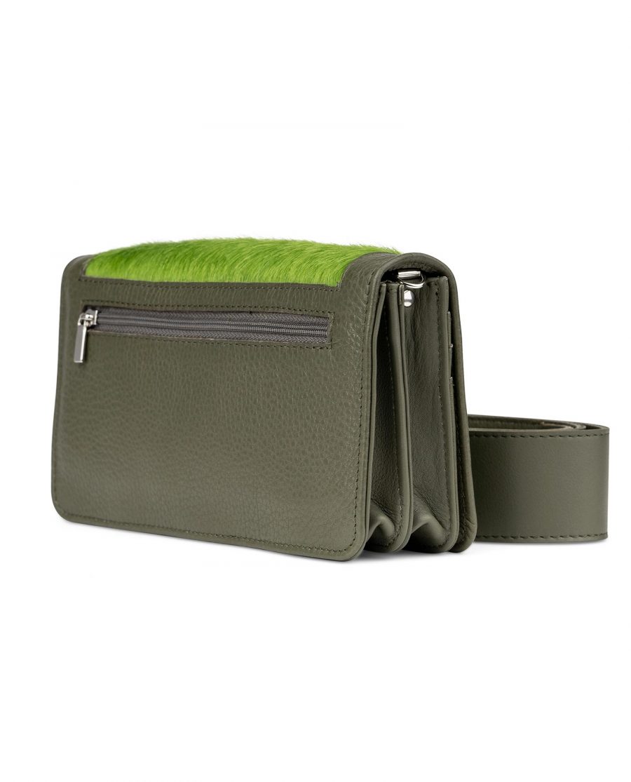 Olive Green Calf Hair Leather Clutch Bag Back side