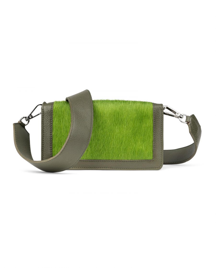 Olive Green Calf Hair Leather Clutch Bag Front image