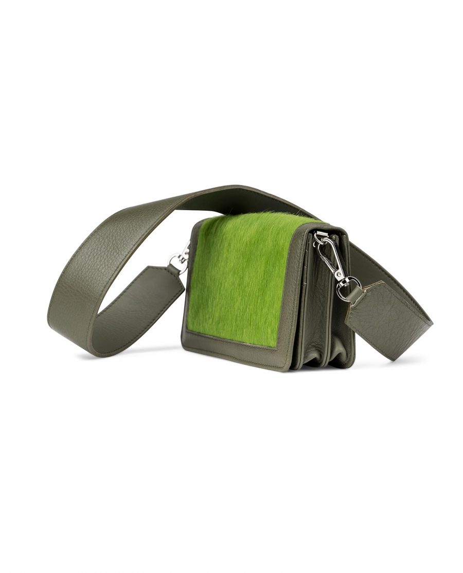 Olive Green Calf Hair Leather Clutch Bag Side image