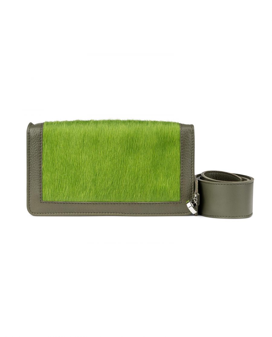 Olive Green Calf Hair Leather Clutch Bag Without strap