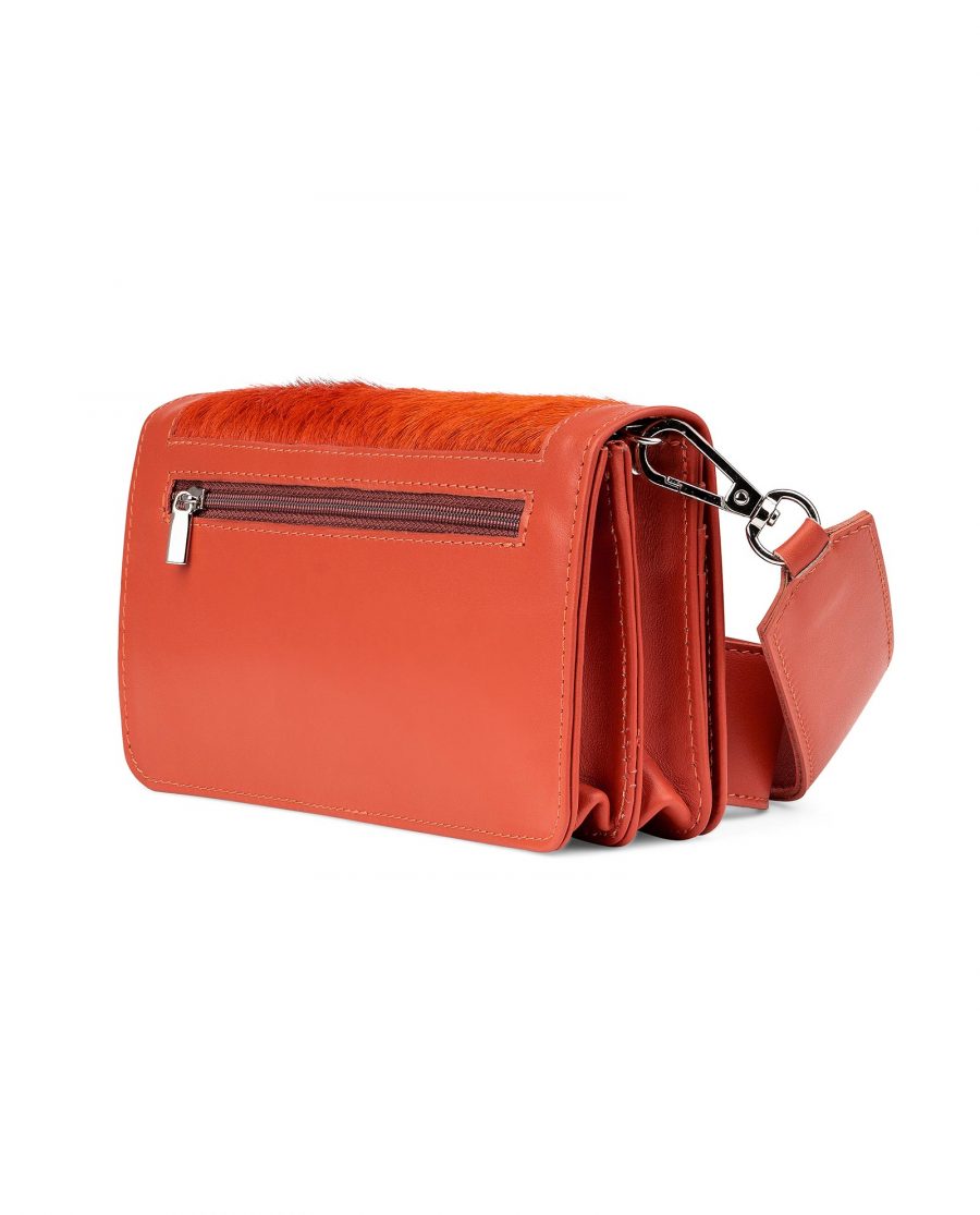 Orange Calf Hair Leather Clutch Bag Back side