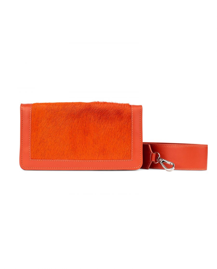 Orange Calf Hair Leather Clutch Bag Without strap