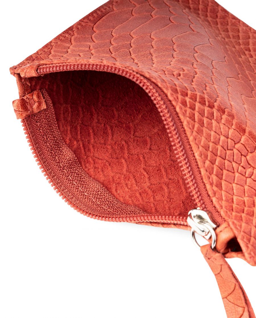 Orange Leather Pouch Embossed Python Calfskin Flat wallet bag organizer What Inside picture
