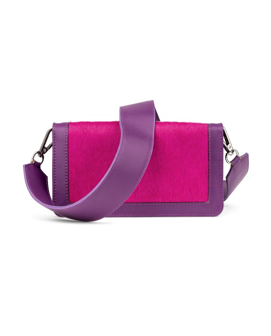 Purple Leather Clutch With Fuchsia Calf Hair Front image