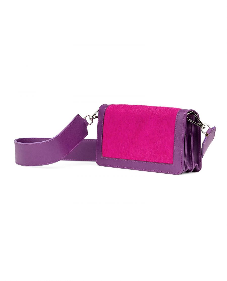 Purple Leather Clutch With Fuchsia Calf Hair Side image