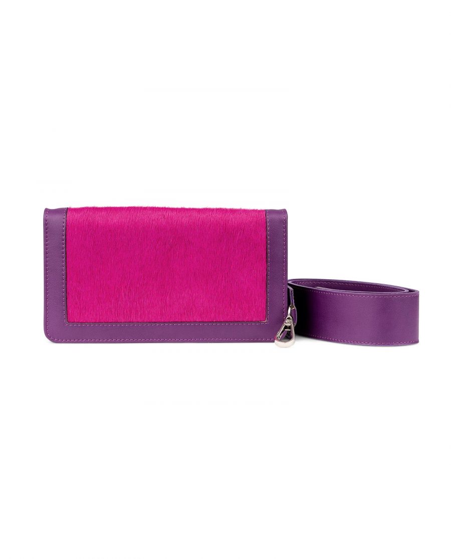 Purple Leather Clutch With Fuchsia Calf Hair Without strap