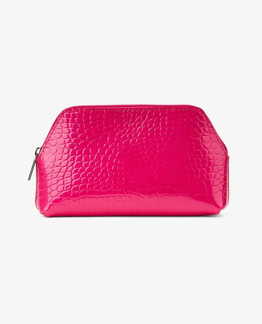 Small Cosmetic Bag in Pink Croc Leather Emboss Main image