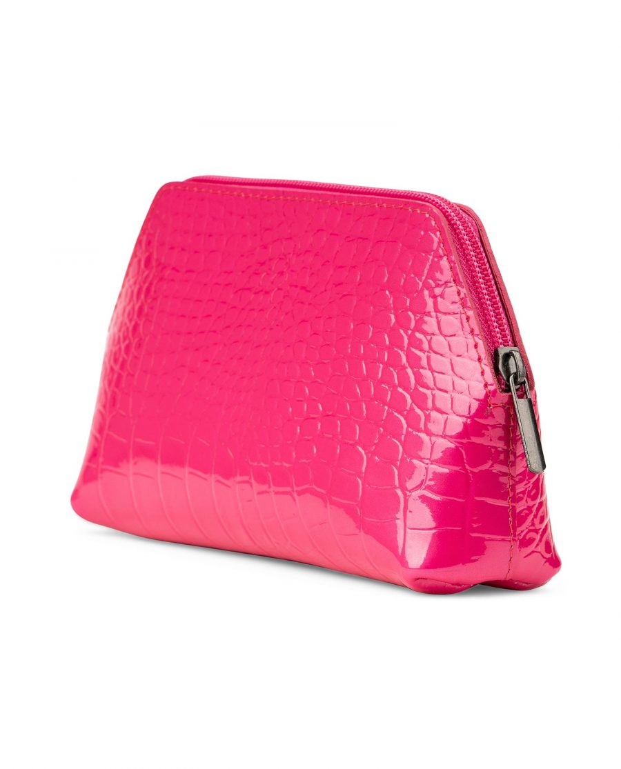 Small Cosmetic Bag in Pink Croc Leather Emboss Side image
