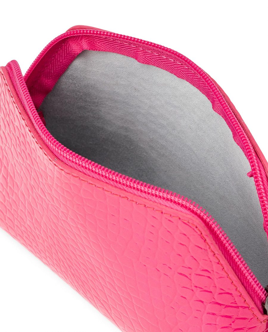 Small Cosmetic Bag in Pink Croc Leather Emboss What inside