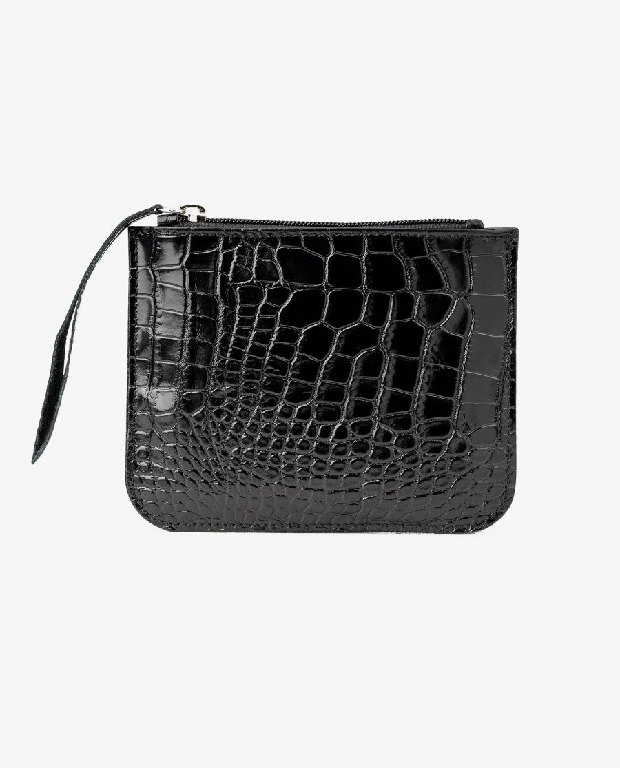 Small Flat Pouch in Black Croco Leather Main image