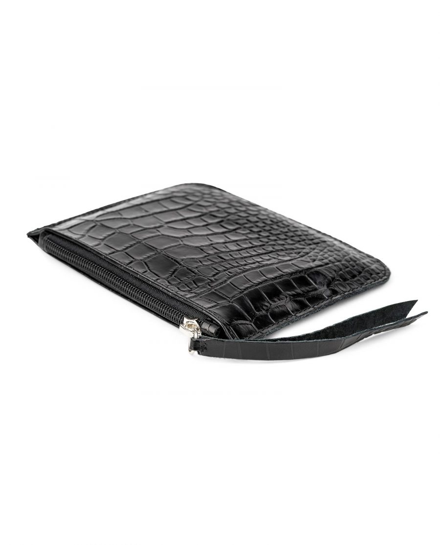 Small Flat Pouch in Black Croco Leather Side picture