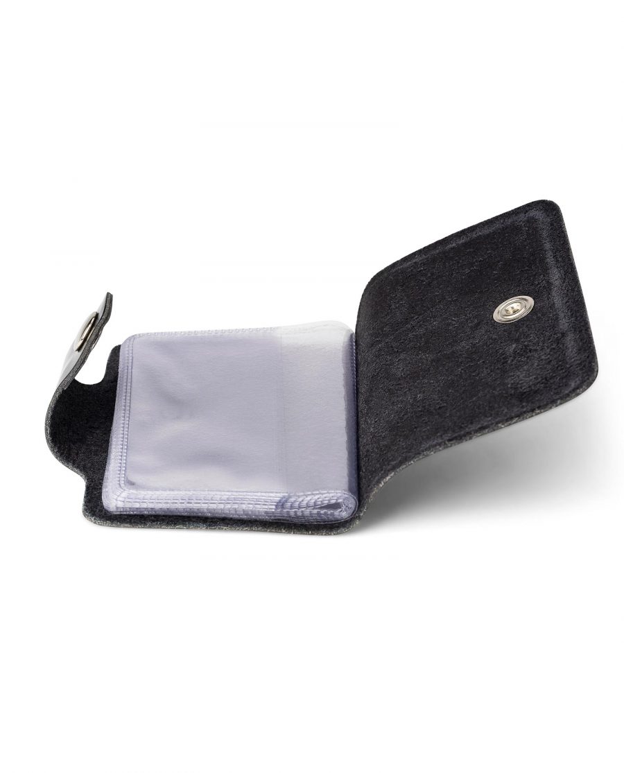 Snap Button Black Leather Card Case Opened image