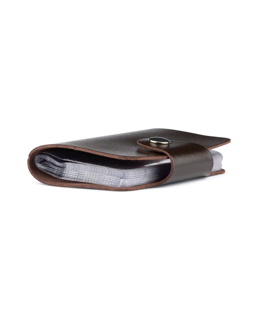Dark Brown Leather 20 Credit Card Case Side view